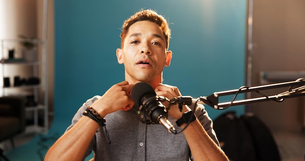 Modern music studio setup with microphone equipment for vocal training lessons